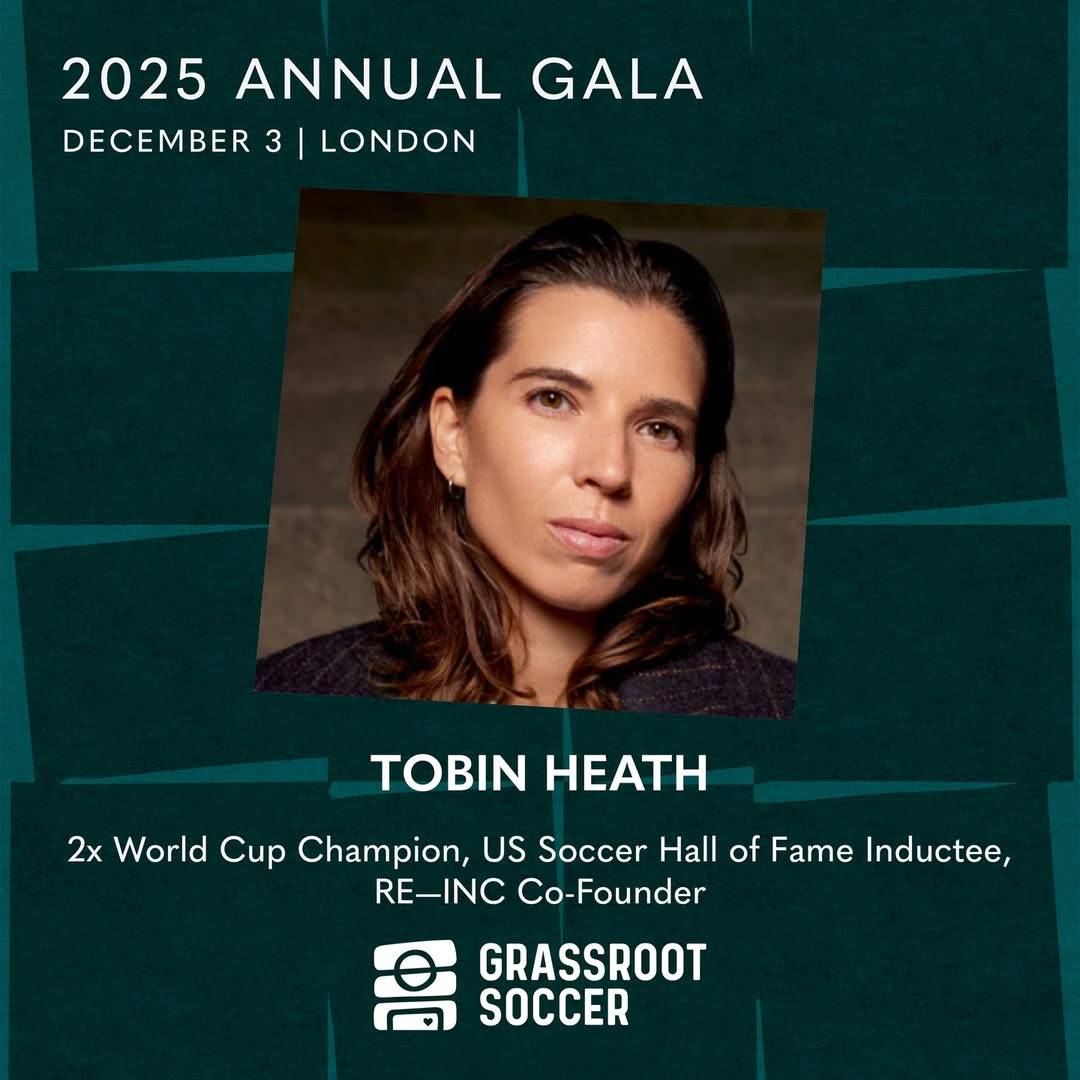 Como todos estos últimos años, Tobin estará en Londres en la gala anual de Grassroot Soccer, el 3 de diciembre.

Christen y ella son embajadoras de esta ONG.

📸: <a href="/GrassrootSoccer/">Grassroot Soccer</a>