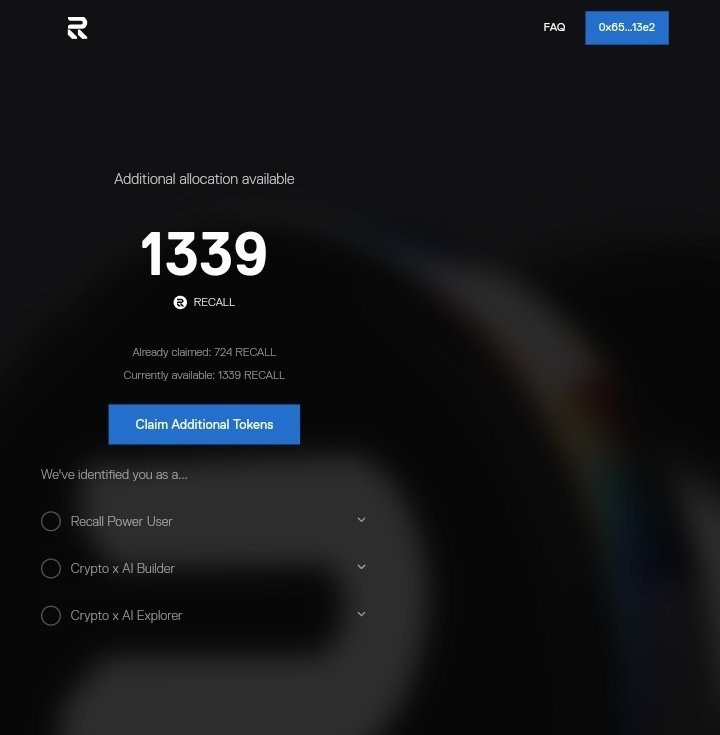 I received an additional reward from <a href="/recallnet/">Recall</a> , x2 my original allocation, for staking and voting agents in competitions just 1 month after TGE.
At ATH, this reward is worth $1k +

I will stake it for 12 months to earn even more rewards

Next reward comes in December