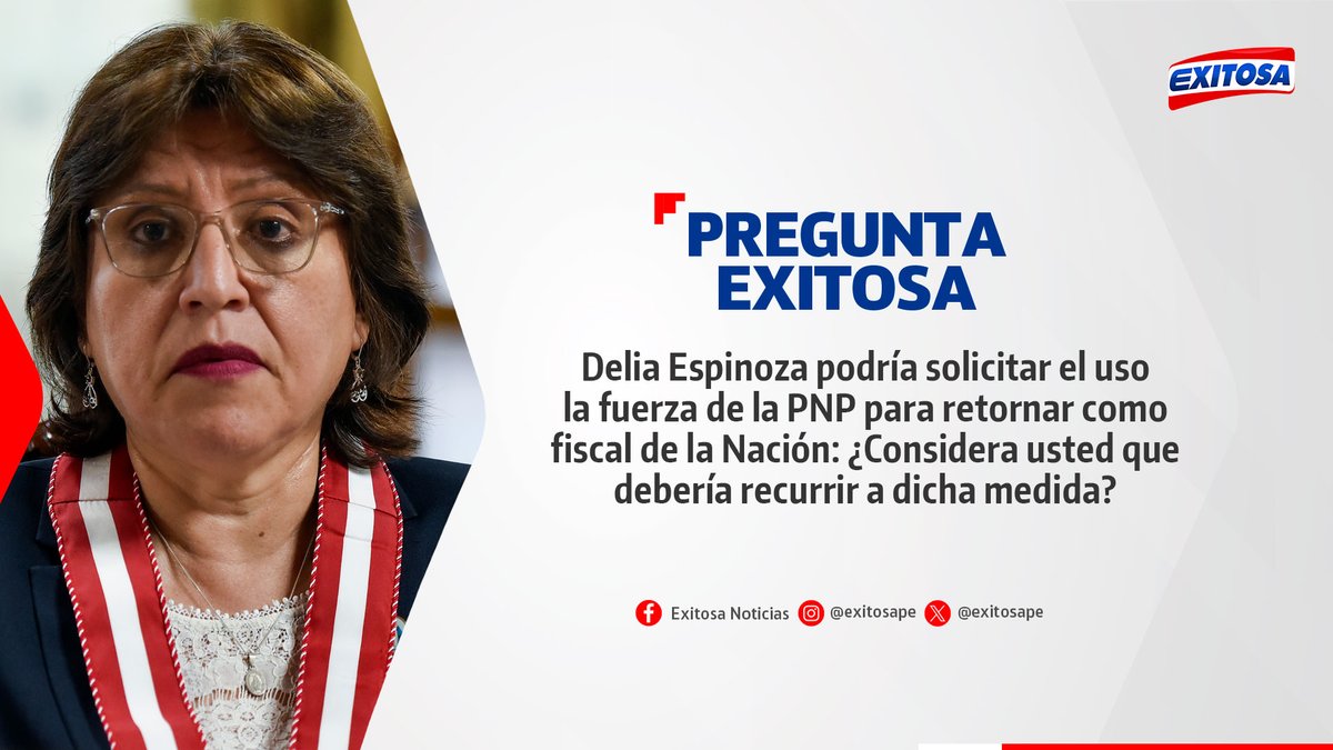 exitosape's tweet image. 🔴🔵 ¡Participa en la #PreguntaExitosa! 🚨📢

Delia Espinoza podría solicitar uso de la fuerza de la PNP para retornar como fiscal de la Nación: ¿Considera usted que debería recurrir a dicha medida?

🌐 Más información: exitosanoticias.pe