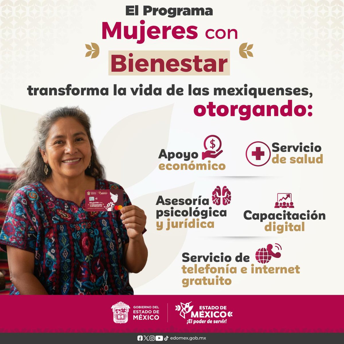 Con el Programa #MujeresConBienestar se promueven nuevas oportunidades que benefician la vida de las mexiquenses, con apoyos, servicios y asesorías. 
#ElPoderDeServir