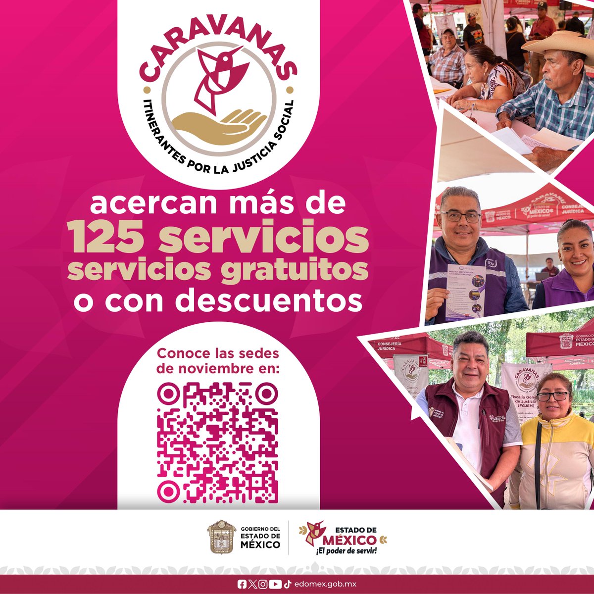 Las Caravanas Itinerantes por la Justicia Social, están para brindar más de 125 servicios gratuitos o con descuento. Escanea el código e identifica las sedes de noviembre.
#ElPoderDeServir