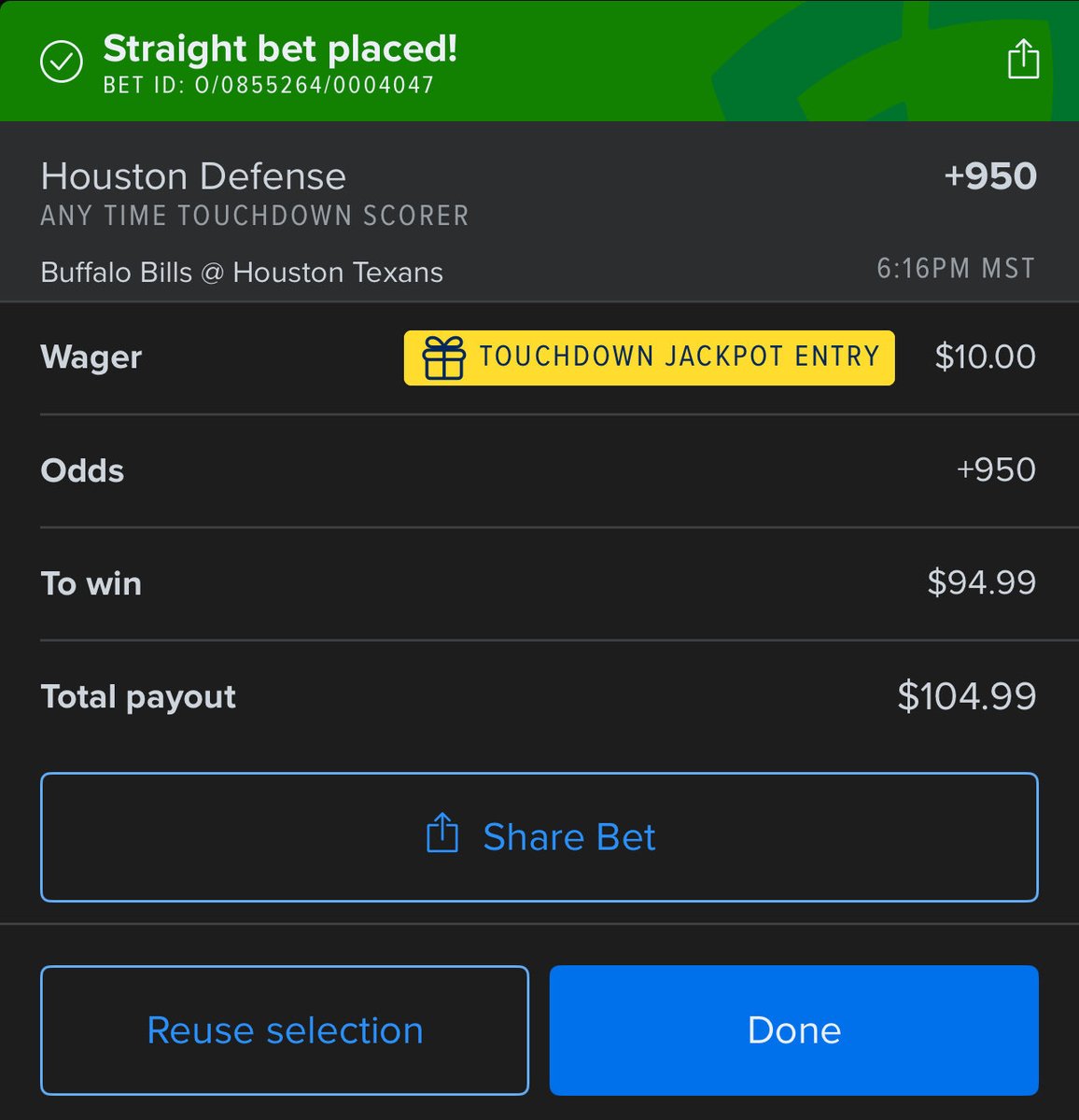 agentcnote's tweet image. Let’s try to win a few thousand in bonus bets for the touchdown jackpot on fan duel. I’m going Texans D to score first or last TD in the game. LFG! 💪 #CoryLive