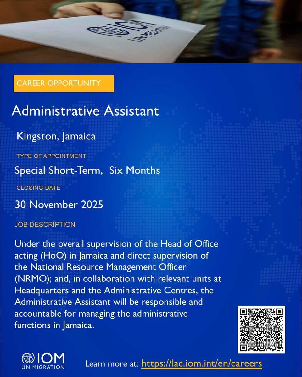 WANTED!  IOM is hiring an Administrative Assistant.  Deadline for application 30 November 2025. #AdministrativeAssistant  #vacancy