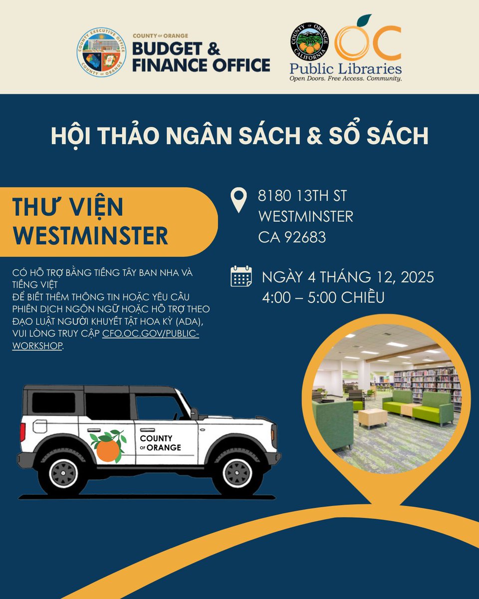 OCGovCA's tweet image. 💰📚 Chuỗi Hội Thảo “Ngân Sách &amp;amp; Sổ Sách”: Khám Phá Cách Ngân Sách Quận Hoạt Động

Miễn phí và mở cửa cho công chúng

ℹ️ Để biết thêm thông tin, vui lòng truy cập trực tuyến tại: cfo.oc.gov/public-workshop
-
#OrangeCountyCA #OCGov #PublicWorkshops #BudgetandFinance