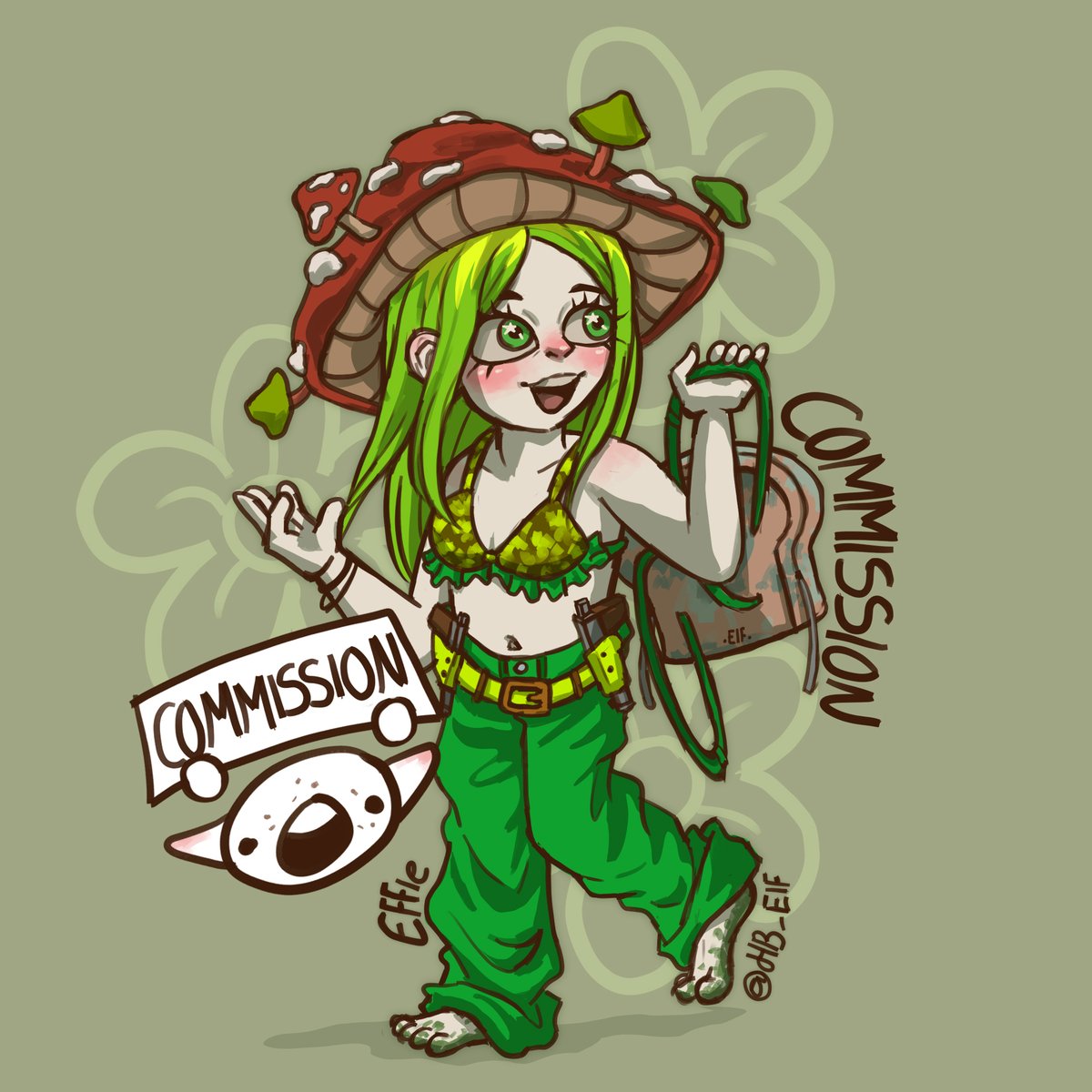 Halo halo 🌿, les muestro la comisión que le hice a Effie 🍄:D
* No tiene x pero me autorizó ponerla como ejemplo de cuerpo completo y mostrarla &gt;u&lt;7