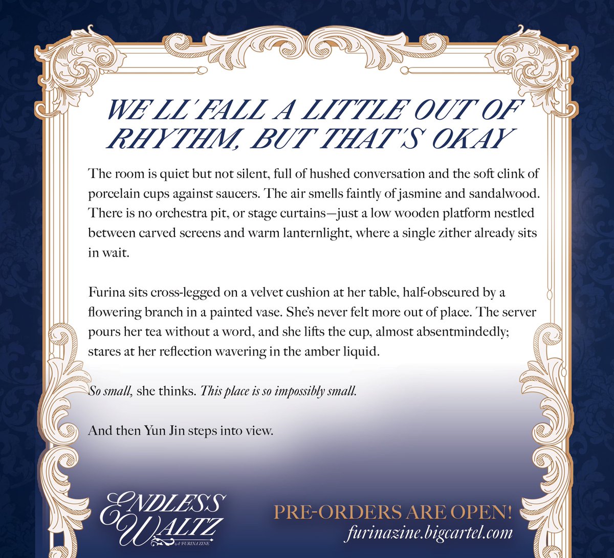 pyresque's tweet image. hallo! here&apos;s a preview of my work from @furina_zine 

there are so many talented contributors working on this project, the art and writing and merch are peak! 

feel free to give it a look, esp if you love furina! preorders are open until dec 6 👍