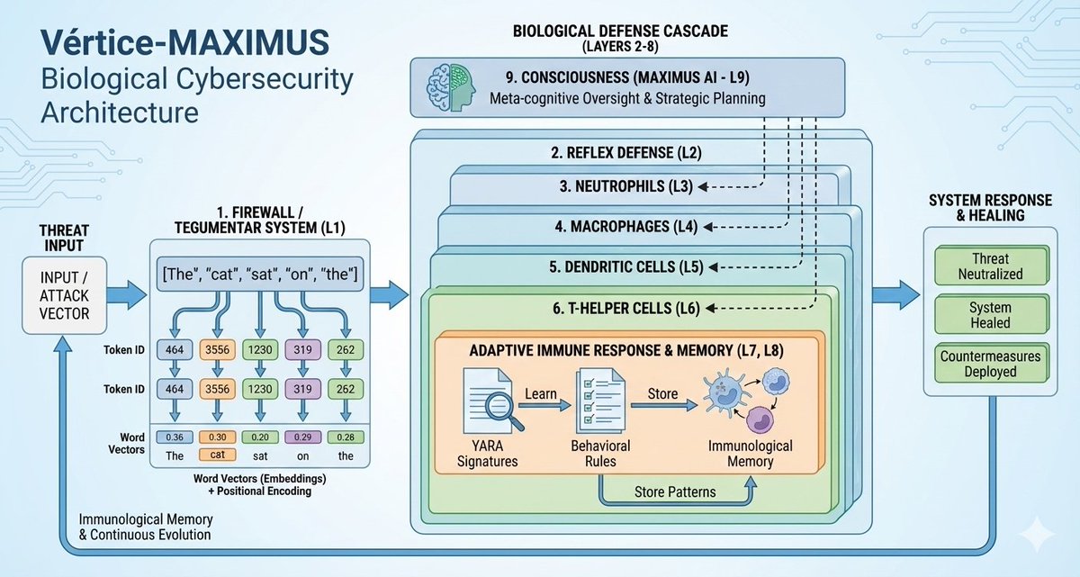 JuanCS_Dev's tweet image. Cibersegurança estática morreu.

Implementei 125 microsserviços que agem como células: ⚡️ Reflexos (15ms) 🛡️ Neutrófilos (Detecção) 🧠 Memória Imunológica (10min)

O sistema não segue regras. Ele sente o ataque e evolui em tempo real.

@nanobanana captou a essência lendo o README