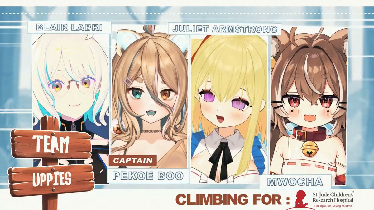 AuriLunami's tweet image. 🏔️PEAK CLIMB FOR CHARITY🏔️

Meet TEAM UPPIES! @LabriBlair @JulietArm_VT and @mwochaaa
will be competing alongside their team captain, @Pekoe_Boo !

Team Uppies will be climbing for St. Jude Children’s Research Hospital. This organization works to lead the way the world…
