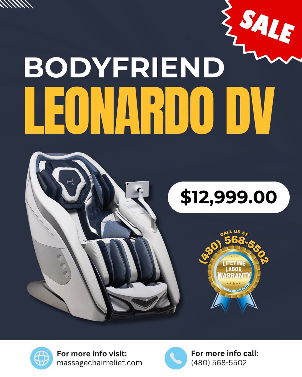 The BodyFriend Leonardo DV is now on SALE 💆‍♀️

👉 Visit: …ersguide.the-massage-chair-relief.com/your-massage-c…

📞 480-568-5502

#MassageChairRelief #BodyFriend #LeonardoDV #MassageChair #LuxuryLiving #Relaxation #WellnessLifestyle #MassageTherapy #PainRelief #StressRelief #HomeWellness