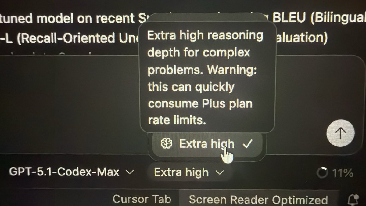 Ha! OpenAI scrambling to keep people from switching to Gemini 3.0 by releasing 5.1-Codex-MAX and a new EXTRA high thinking mode.