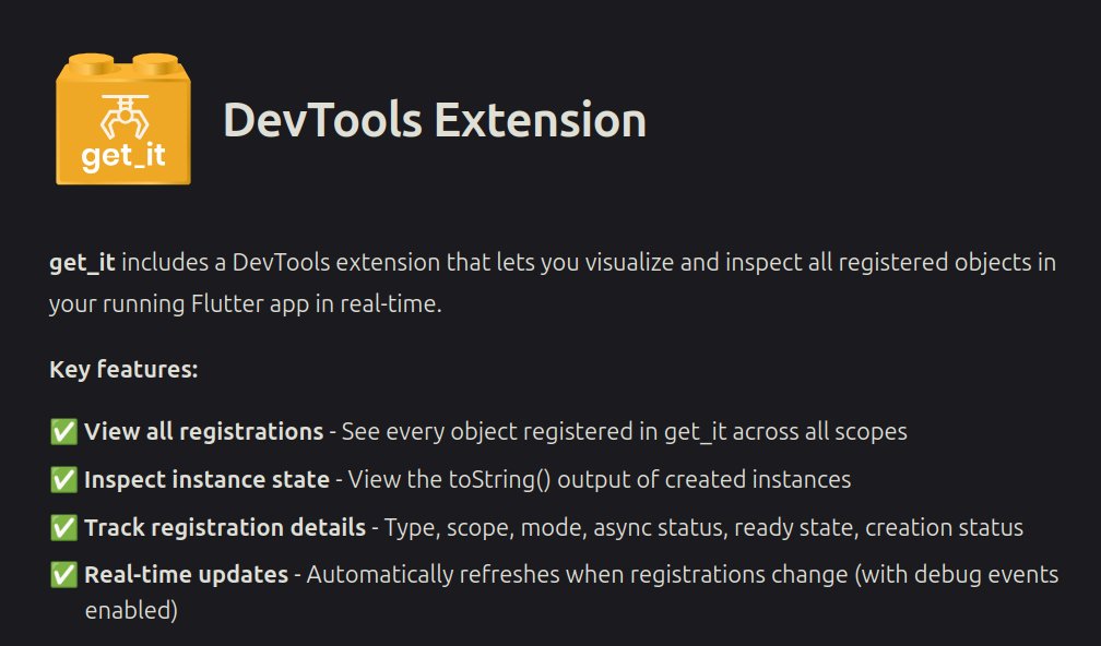 ThomasBurkhartB's tweet image. Just released get_it 9.1.0 with a new dev tool extension. you can now inspect all registered objects and scopes
#flutterdev