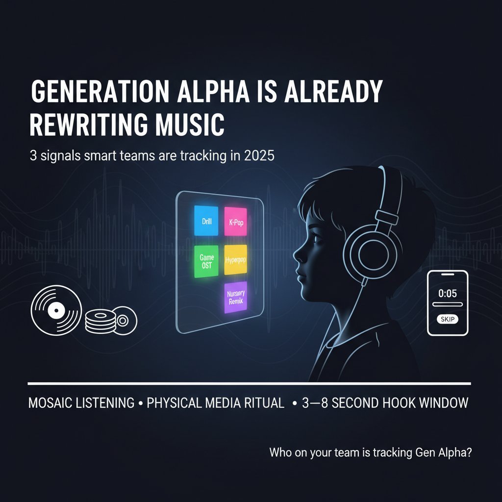Why the next billion-dollar music consumer is currently 8-years old

The music industry is (rightly) obsessed with Gen Z today.

But the next wave — Generation Alpha (born 2010–2025) — is already showing behaviors that will matter when they hit teenage spending power in the early