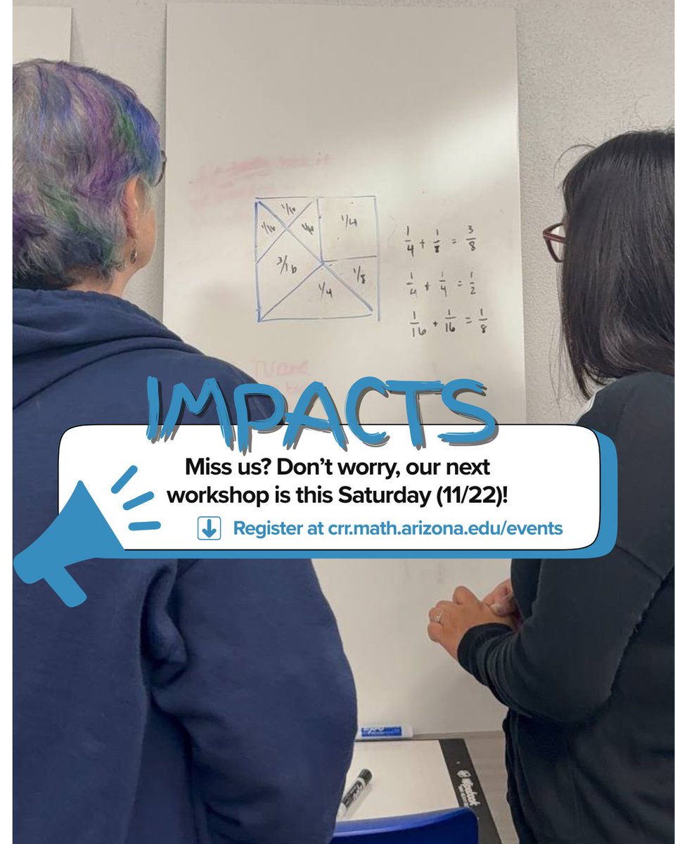uarizonaCRR's tweet image. 🧮 FROM ADD-ITUDE TO MULTI-TUDE 🧮

This weekend, educators learned how polynomials help students move from additive → multiplicative &amp;amp; proportional thinking. Hands-on activities = lasting algebra growth!

Join us for another workshop THIS SATURDAY! 
🔗Register via link in bio.
