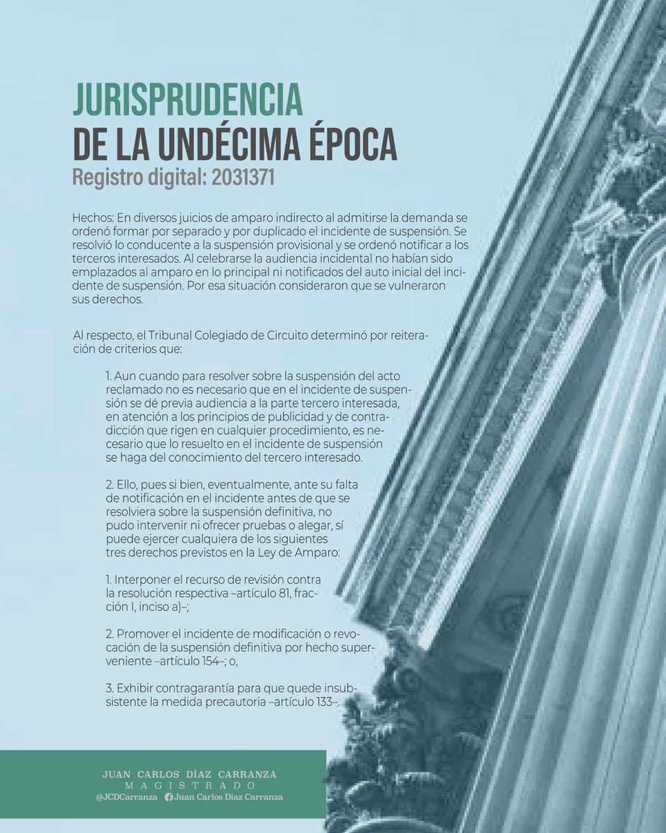 JCDCarranza's tweet image. AUDIENCIA INCIDENTAL EN EL AMPARO INDIRECTO

👨‍🎓Se publicó la jurisprudencia en materia común por reiteración de criterios en la que se determinó:

No constituye impedimento legal para celebrar la audiencia incidental en el amparo indirecto, el hecho de que no se haya emplazado…