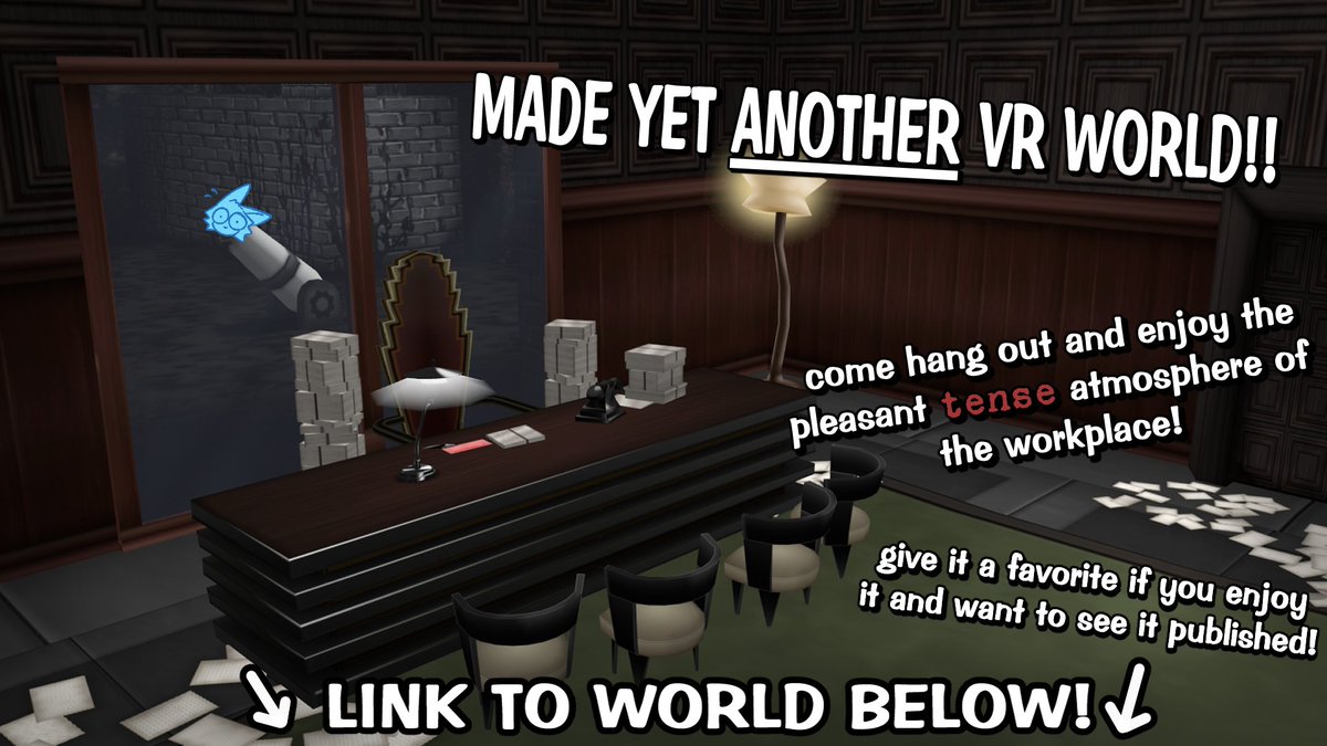 hey everyone guess who made ANOTHER CLASH VRCHAT WORLD PORT!!!
come give it a visit if you think you'll enjoy the vibes! lots of little tidbits and fun interactables in this one, i hope you enjoy!
#corporateclash #ttcc 🪚🌲