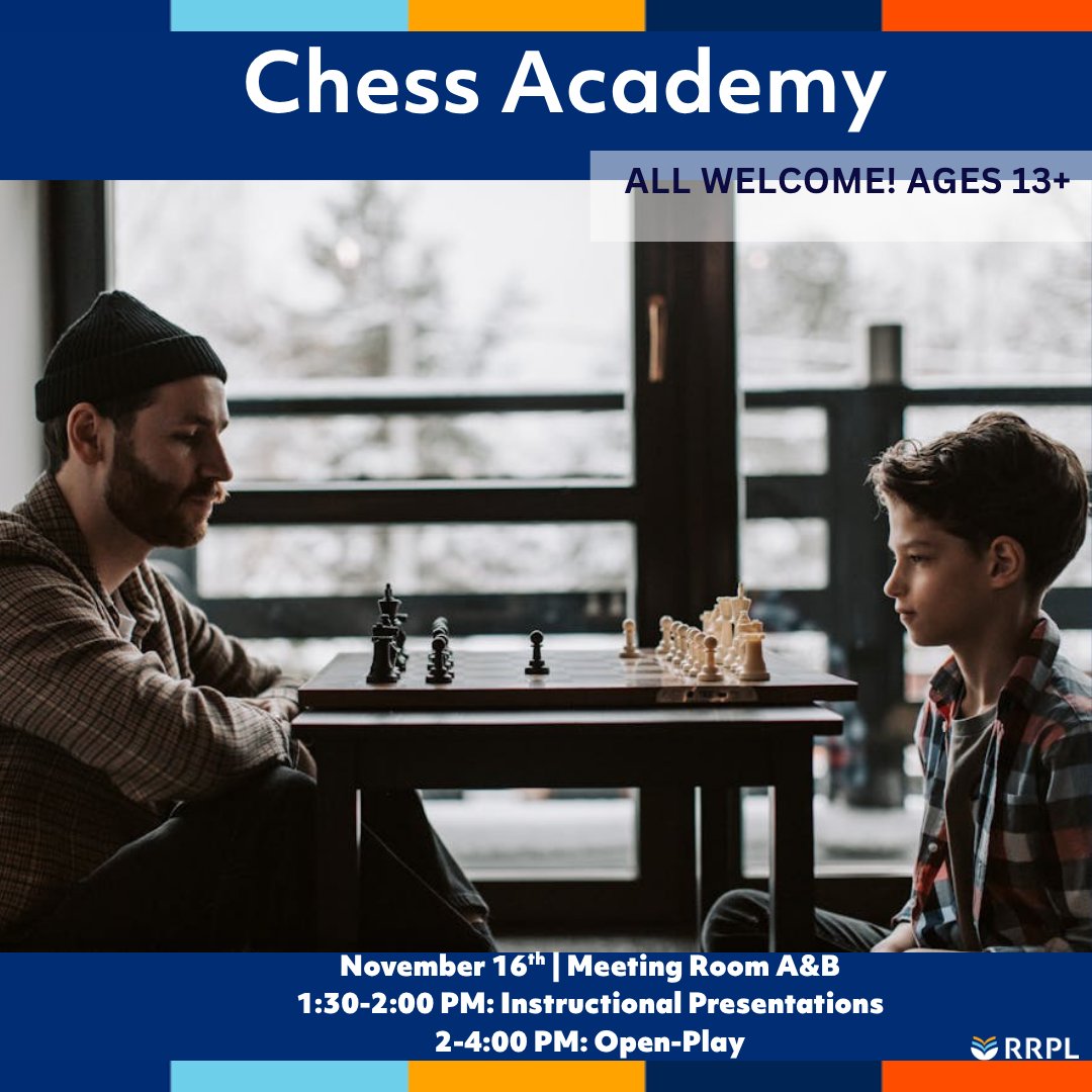 ♟️✨ Level Up Your Chess Game!

🧠 1:30–2 PM: Power-up lessons with Coaches Wassim &amp; Carmen
♟️ 2–4:30 PM: Open Play—practice, compete, have fun!

Perfect for beginners &amp; intermediates, ages 13+.
Meet us in Room A&amp;B!