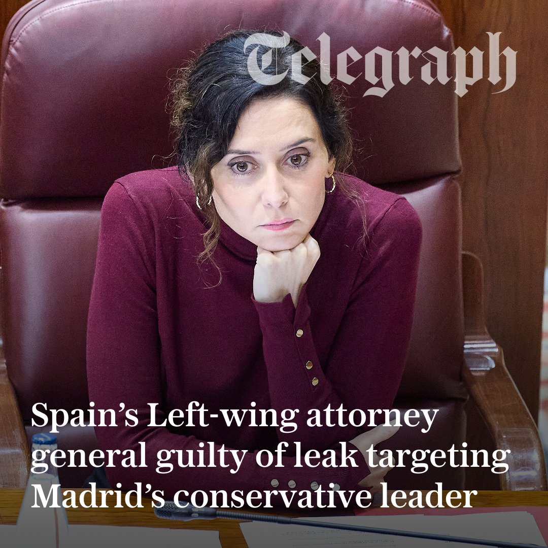 🔴 The attorney general of Spain has been found guilty of leaking confidential information about a tax fraud case involving an opposition leader’s partner.

Read more: telegraph.co.uk/world-news/202…