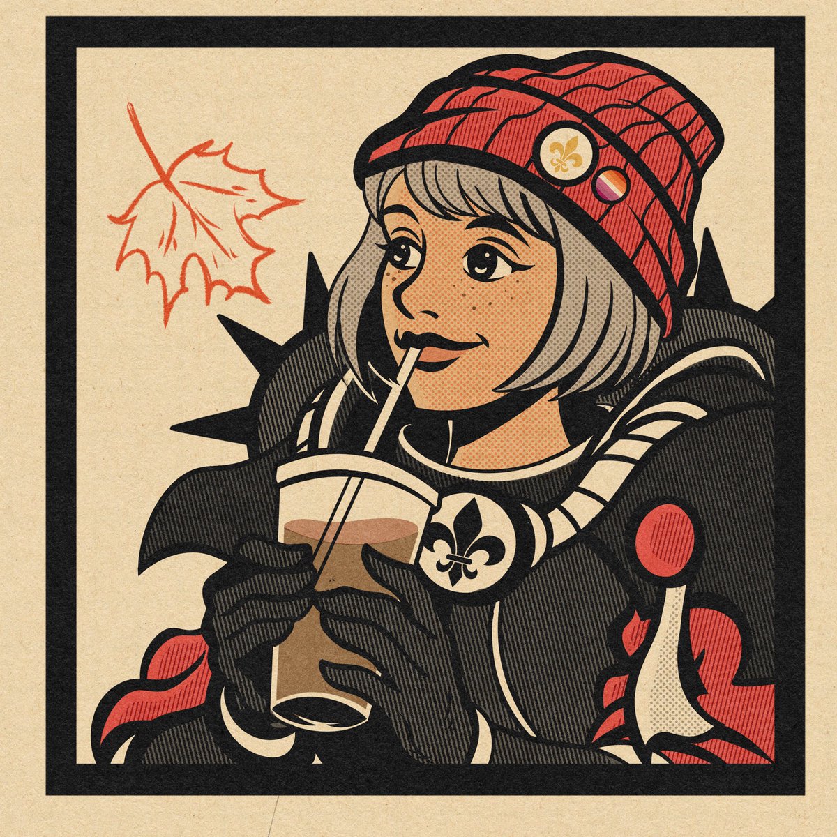 AspirantLen's tweet image. My new apple pen tip feels a little weird from my last one and it’s throwing me off so I’m gonna call this illustration finished, Sister of Battle enjoying an iced coffee as Fall ends before returning to the horrors of war.