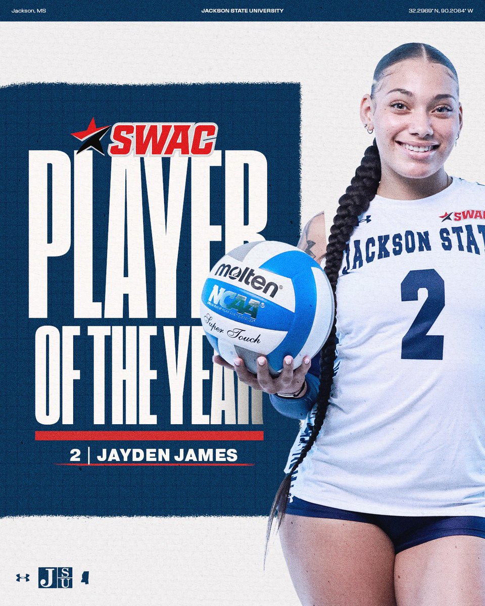 GoJSUTigersVB's tweet image. Jayden James, is the SWAC Player of the Year💪

#THEEiLove | #GoJSUTigersVB🐅
