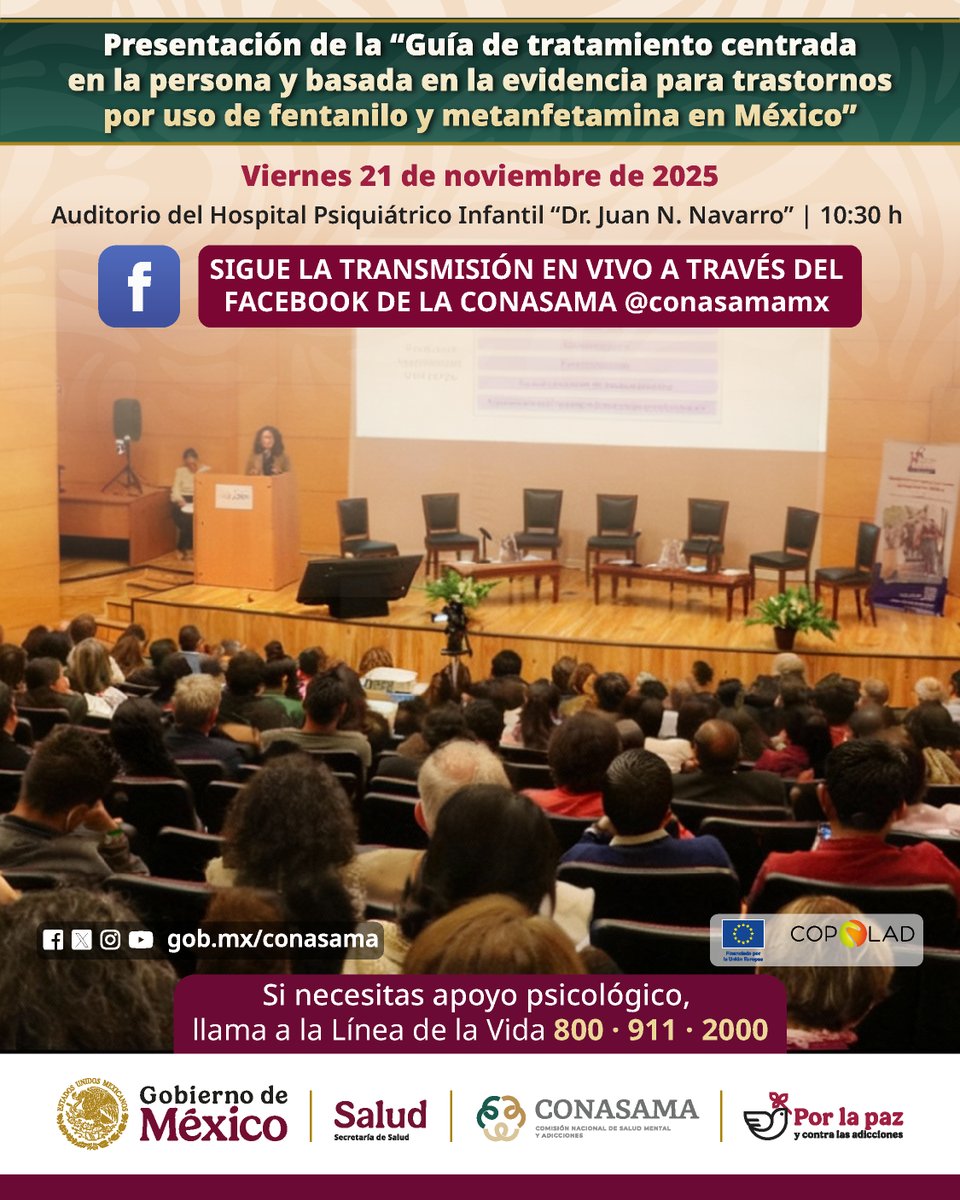 La #CONASAMA, en colaboración con <a href="/ProgramaCOPOLAD/">COPOLAD</a>, te invitan a la Presentación de la “Guía de tratamiento centrada en la persona y basada en la evidencia para trastornos por uso de fentanilo y metanfetamina en México”.

Un paso importante hacia una atención integral, digna e