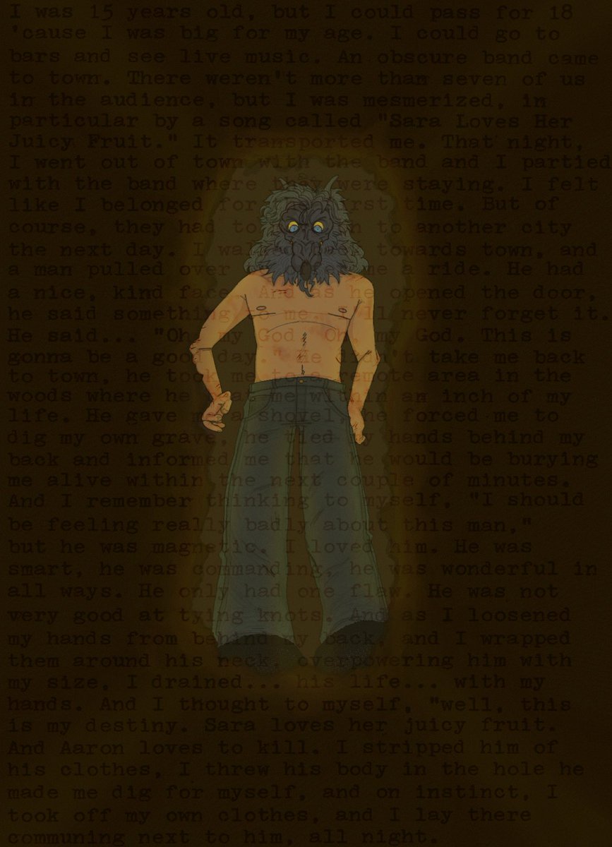 my piece in this was based on the story he told sara in creep 2 
my husband wrote the background with a typewriter for this :) 
still in awe how the entire zine turned out.. i need to print a booklet of it someday