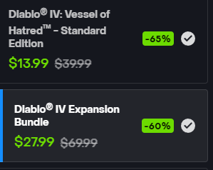 Codeth's tweet image. Looks like the expansion for Diablo 4 is on sale for $14. Good price if you don&apos;t already have it! Next season starts Dec 9th.