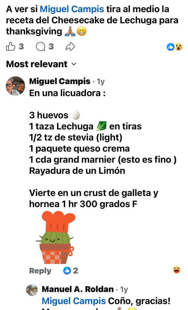 Para los que creían que lo del Cheesecake de Lechuga eran embuste pues Miguel nos dejó la receta…😎