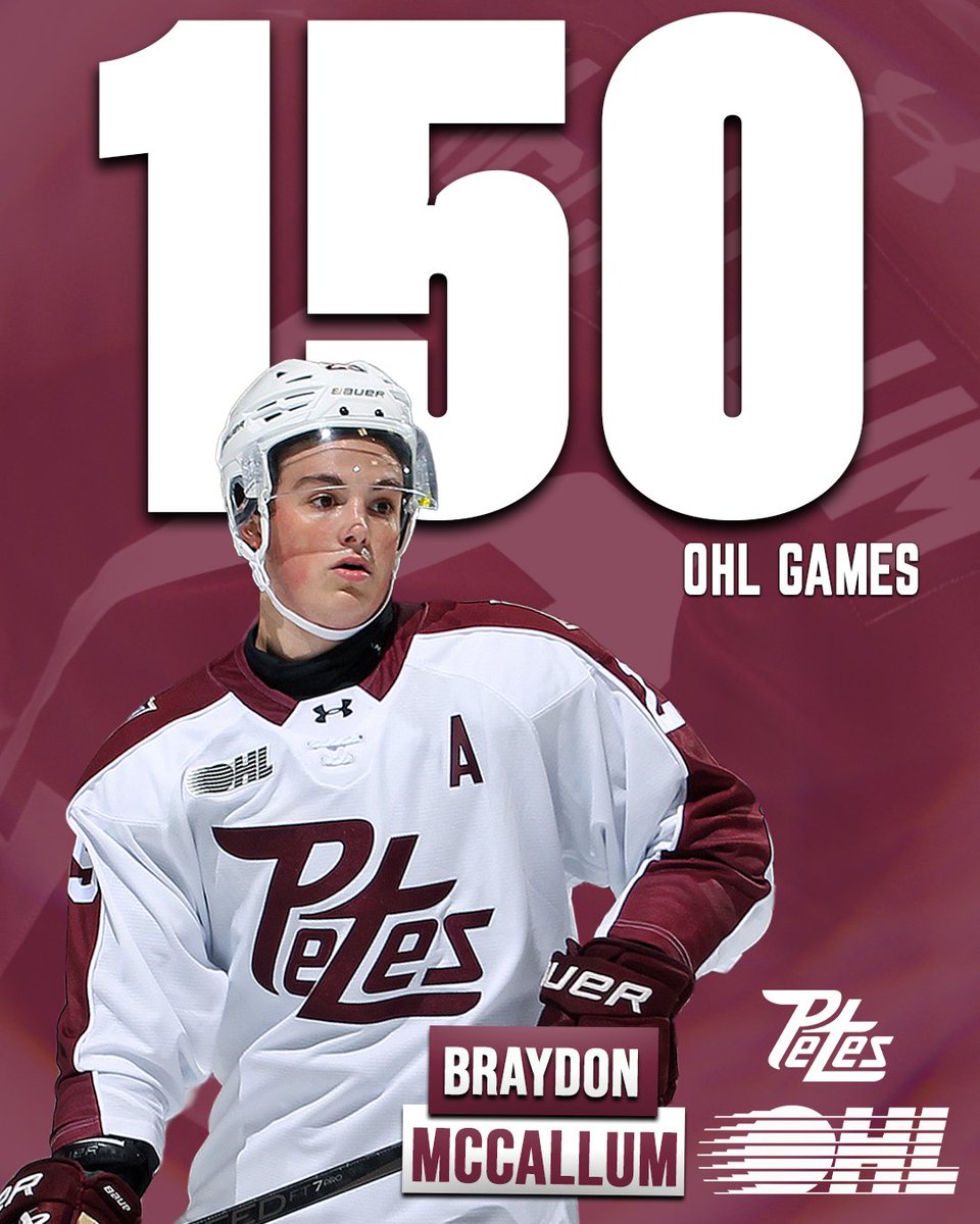 Congratulations to Braydon McCallum who is playing in his 150th <a href="/OHLHockey/">Ontario Hockey League</a> game tonight 🤝