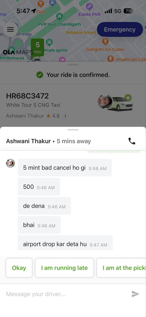 iamnirbaan's tweet photo. @Olacabs this is the way your cab partners ask for money. Ride was of just 160 rupees when booked but bhai was demanding for 500. @Olacabs on hold 👎👎&amp; booked through @rapidobikeapp https://t.co/6VVT8riJF4