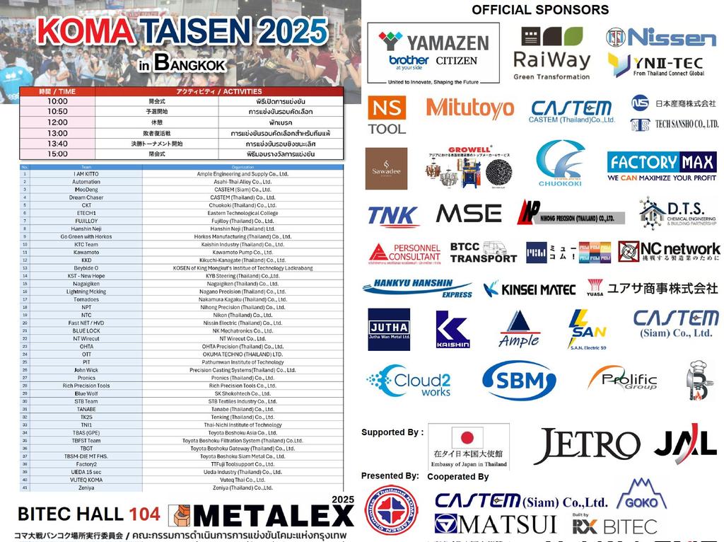 おはメタル🤘
朝起きたら緊張してきた…
いよいよ今日、コマ大戦バンコク開催！

「日本のものづくり」を支える製造業が誇りをかけて作ったコマの技術。
ぜひ会場でご覧ください！