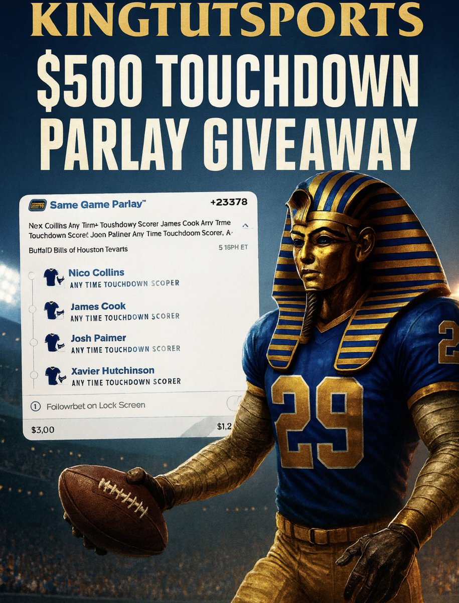 KingTuTSports's tweet image. THE TD PARLAY GIVEAWAY IS HERE

MUST LIKE &amp;amp; FOLLOW @KingTuTSports 

$500 TO SOMEONE IF THIS IS A WINNER

@DoctorSports33 @DoctorsportsHQ #TD #touchdown #parlay #Giveaway #fypage #GamblingX #GamblingTwitter #fypシ #fypシ #fypシ゚viral #fypviraltwitter #follow #like #win