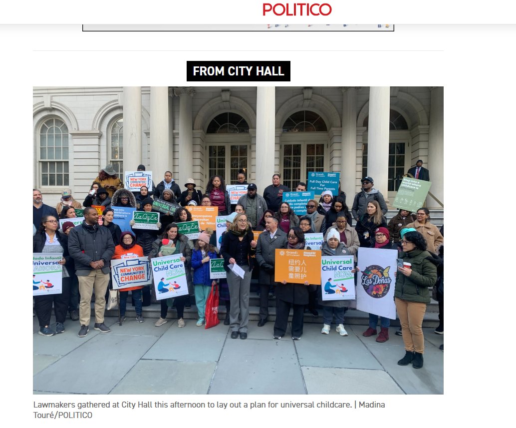 The Empire State Campaign for Child Care laid out our path for universal child care in New York State on the steps of City Hall today. Read more here: politico.com/newsletters/ne…