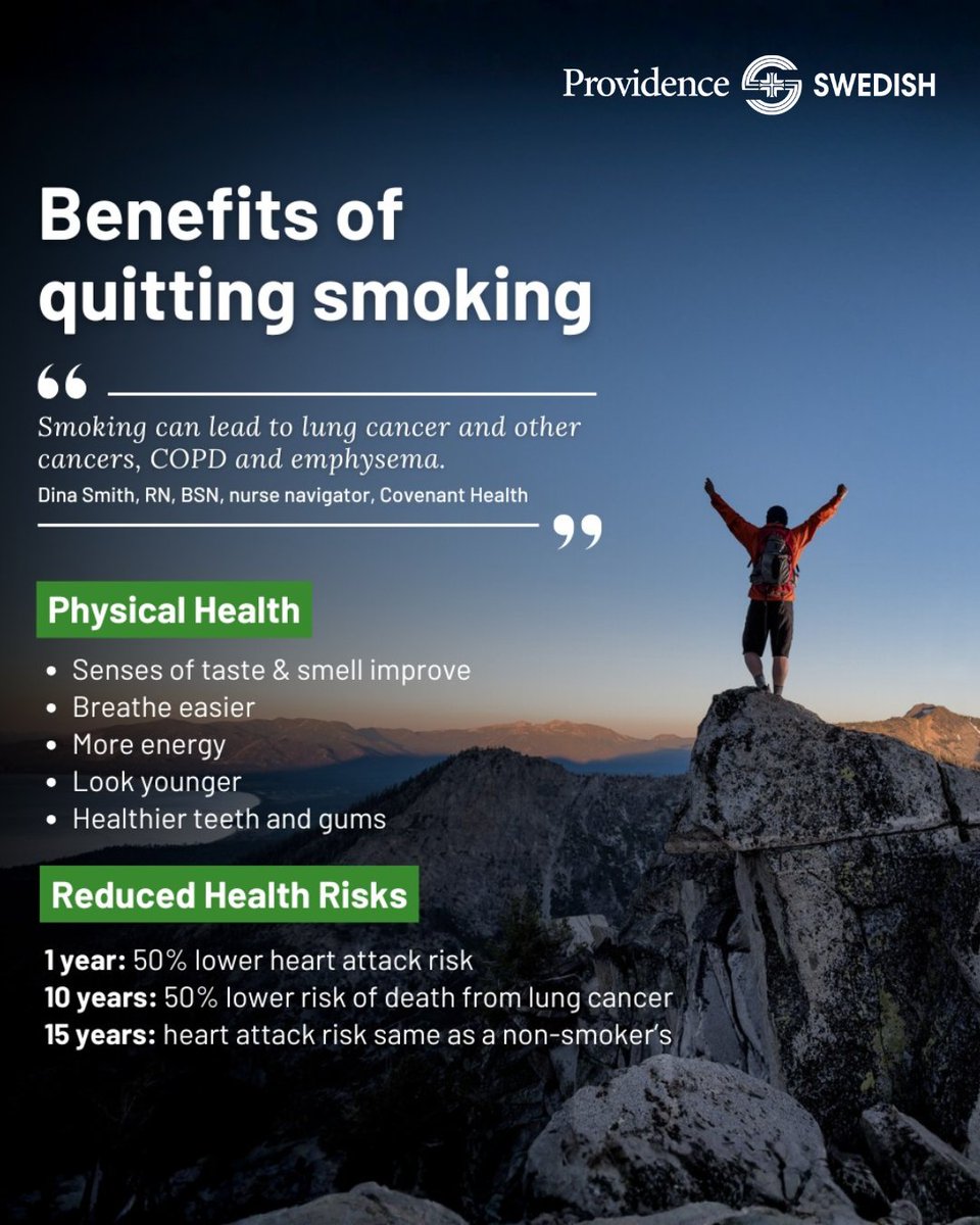 🚭 It’s the #GreatAmericanSmokeout!

#ProvidenceSwedish offers free:

📞 Tobacco Quit Line
📚 Nicotine cessation classes
🧠 Integrated behavioral &amp; primary care
💊 Clinical interventions
💙 Help for behavioral health patients

#QuitSmoking. #TodaysTheDay: provhealth.org/6012tTQ2I