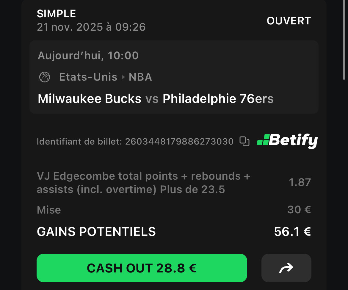 FastBreakTips's tweet image. Le bet sur Embiid sera remboursé vu qu’il ne jouera pas. J’ai autre choses pour remplacer, ceux qui dorment pas: 

Edgecombe +23,5 points/rebonds/ast
@ 1,87 💰 1.5% 

Fav ❤️ si tu suis 
#TeamParieur #FastBreakTips