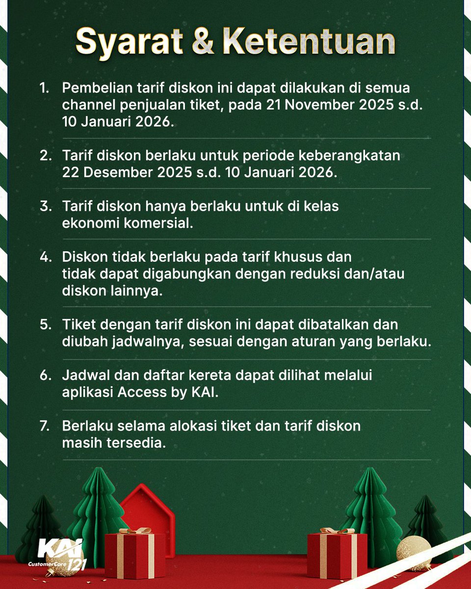 KAI121's tweet image. 𝗬𝗮𝗻𝗴 𝗗𝗶𝘁𝘂𝗻𝗴𝗴𝘂-𝗧𝘂𝗻𝗴𝗴𝘂! 𝗔𝗱𝗮 𝗗𝗶𝘀𝗸𝗼𝗻 𝗧𝗿𝗮𝗻𝘀𝗽𝗼𝗿𝘁𝗮𝘀𝗶 𝗞𝗲𝗿𝗲𝘁𝗮 𝗔𝗽𝗶 𝟯𝟬% 🥳

"Min, ini nggak ada promo tiket kereta api buat Nataru?"
Oke! You wish it, you get it, Bestie! 🫶🏻

Karena ada diskon tiket kereta api sebesar 30%, yang bisa kalian…