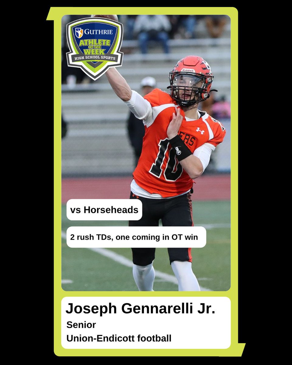 Congrats to Joseph Gennarelli Jr. of Union-Endicott football for being voted the Guthrie Athlete of the Week! stargazette.com/story/sports/h…