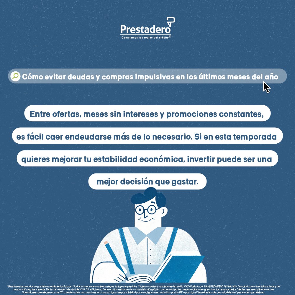 Esta temporada no tienen por qué convertirse en un riesgo para tus finanzas. Si en esta temporada quieres mejorar tu estabilidad económica, invertir puede ser una mejor decisión que gastar. Lee más en nuestro blog: blog.prestadero.com/como-evitar-de…