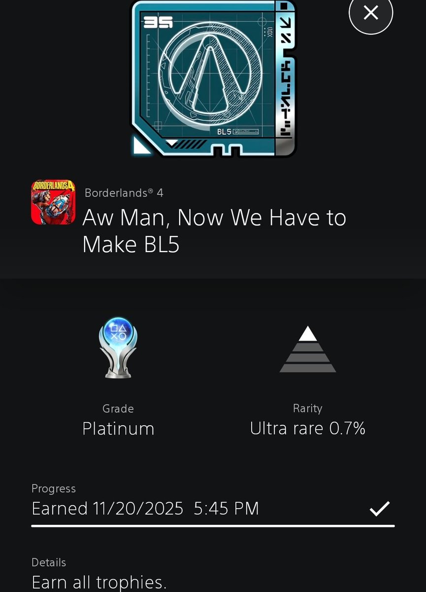 onaga176's tweet photo. 🏆Borderlands 4 Platinum Trophy 288🏆 https://t.co/y59jTmg1aX