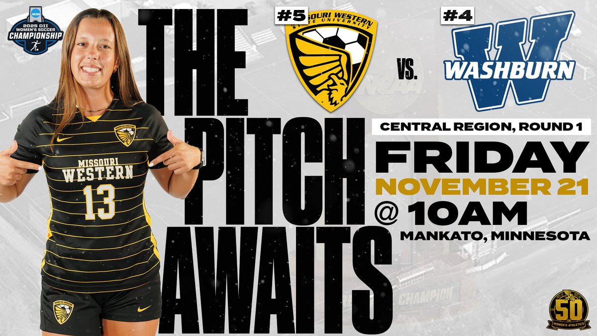 The Pitch Awaits! ⚽️

No. 5 seed Griffon Soccer gears up for its first-round matchup with No. 4 seed Washburn in the NCAA Tournament in Mankato, Minnesota.

📰 -  bit.ly/4a2QSFl

#BlackisGold🔔| #FightOn50