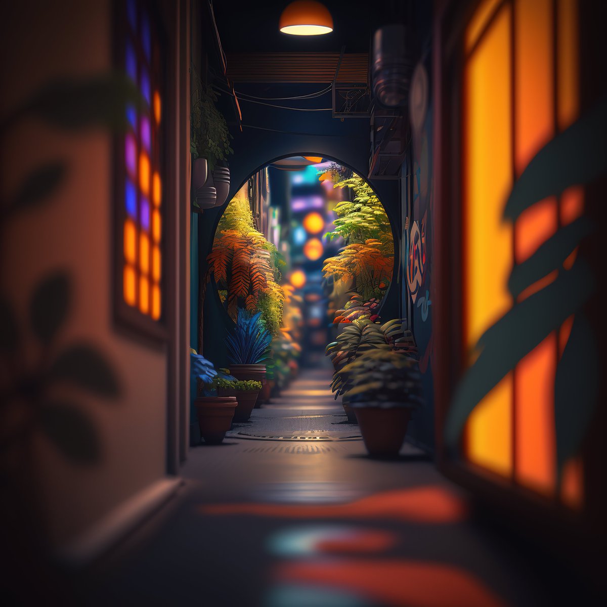 NoBanksNearby's tweet image. 12:50 PM: The warm orange glow of this moment, reflected in the amber light and neon hues, whispers a vibrant pause. It&apos;s the calm before the afternoon rush, a hidden alley alive with color and life.

#AlgorithmicArt #CreativeCode #Mindfulness #ChronographicArt…