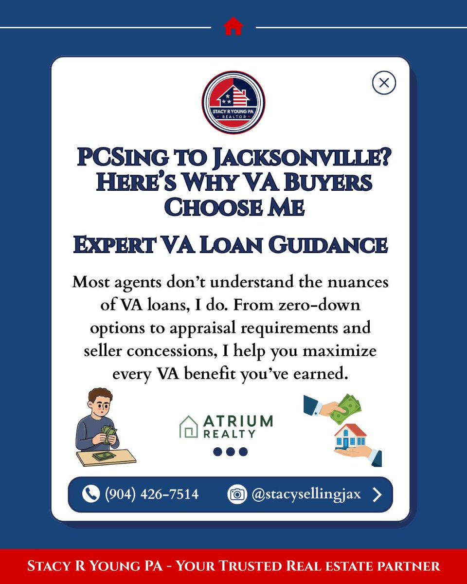 ADTV_Host's tweet image. PCSing to Jacksonville?
Military moves are smoother with someone who knows VA loans, timelines, and the process. I help VA buyers maximize every benefit they’ve earned.
DM to start your PCS home search.

#PCSing #VALoan  #StacySellingJax #AtriumRealty #VeteransUnitedRealty