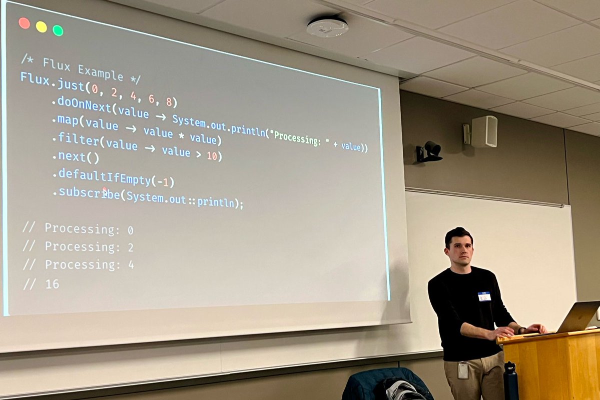 BostonJavaUsers's tweet image. Kyle Ouellette of UNH’s InterOperability Lab presenting on reactive streams. Thank you to UNH for hosting us!