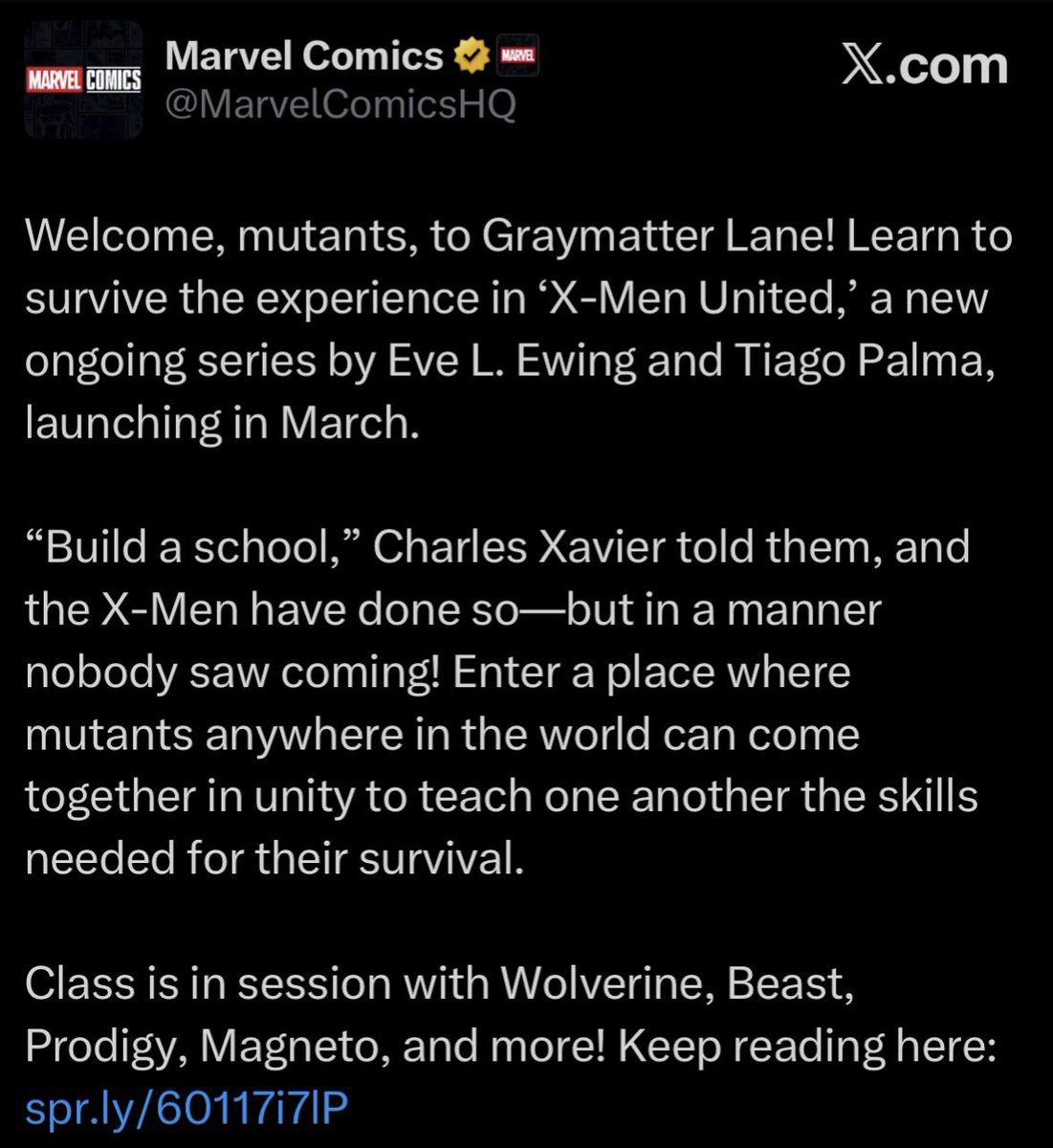 DukeOfGotham's tweet photo. Marvel deleted the tweet but Prodigy and Magneto will be professors at the new Graymatter Lane! https://t.co/58ZwsZ7qDv
