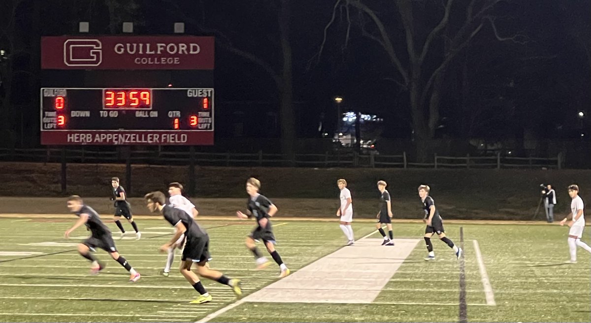 NCHSAA's tweet photo. The inaugural 8A men's soccer state final - Hoggard vs. West Forsyth - is underway at Guilford College. Hoggard opened scoring within the first six minutes.
#NCHSAAGameLockedIn
@GreensboroSF 
@goquakers
@NCFarmBureau https://t.co/OJj5U0H3oB