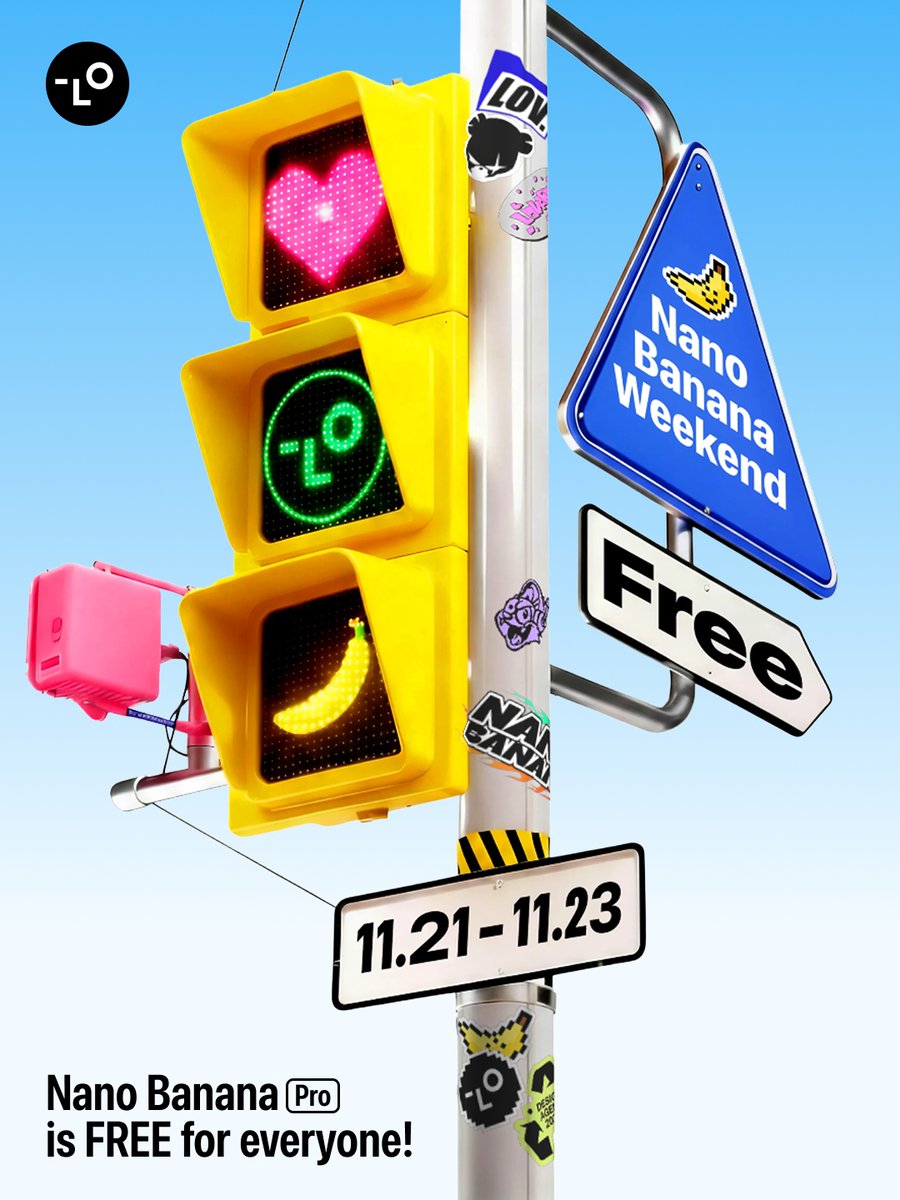 lovart_ai's tweet image. 💥 Nano Banana Pro is better on Lovart.

And we have the craziest deal for you.

Nov 21–23: Banana-On-Us Weekend. Free unlimited Nano Banana Pro for all.

Nov 21–30: Banana 365 Week. Upgrade to Basic+ to get a whole year of free unlimited Nano Banana Pro.

#Lovart #NanoBananaPro