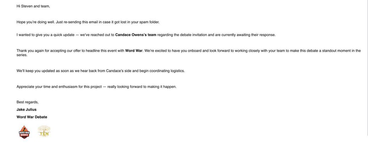 scrowder's tweet image. Word War Debate reached out with the invitation to debate Candace Owens. 

I accepted. She rejected the offer along with a $30K appearance fee. 

She can have mine. 

$60K for an easy night out.

Barring her acceptance there, I’m happy to do a straight up simulcast. For free.…