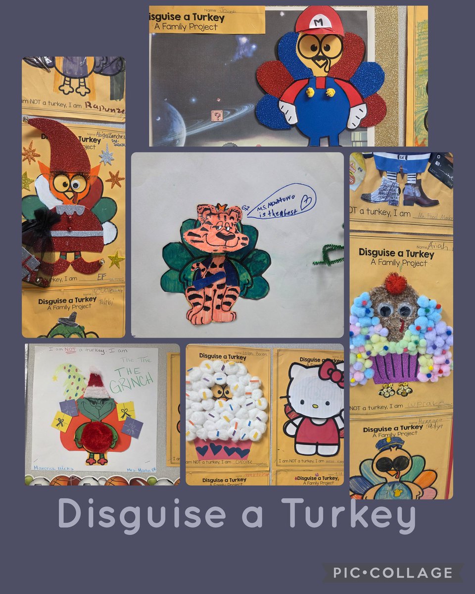 MatturroMEd's tweet photo. Such creativity for our Disguise a Turkey Family Engagement Project!!! #notaturkey #Santa #Mario #HelloKitty #mermaids #cupcakes https://t.co/A68iFHEhZe
