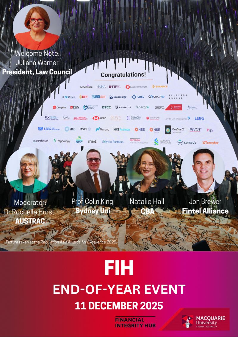 FIHMqUni's tweet image. ✋FIH 4th End-of-Year Event is almost here! Connecting leaders from government, academia and industry to dive into reform, readiness and capacity. Featuring the LCA, AUSTRAC, Sydney Law and CBA, this event will deliver sharp insights. Tickets via link below. 
#FIH #AML #CTF #EOY