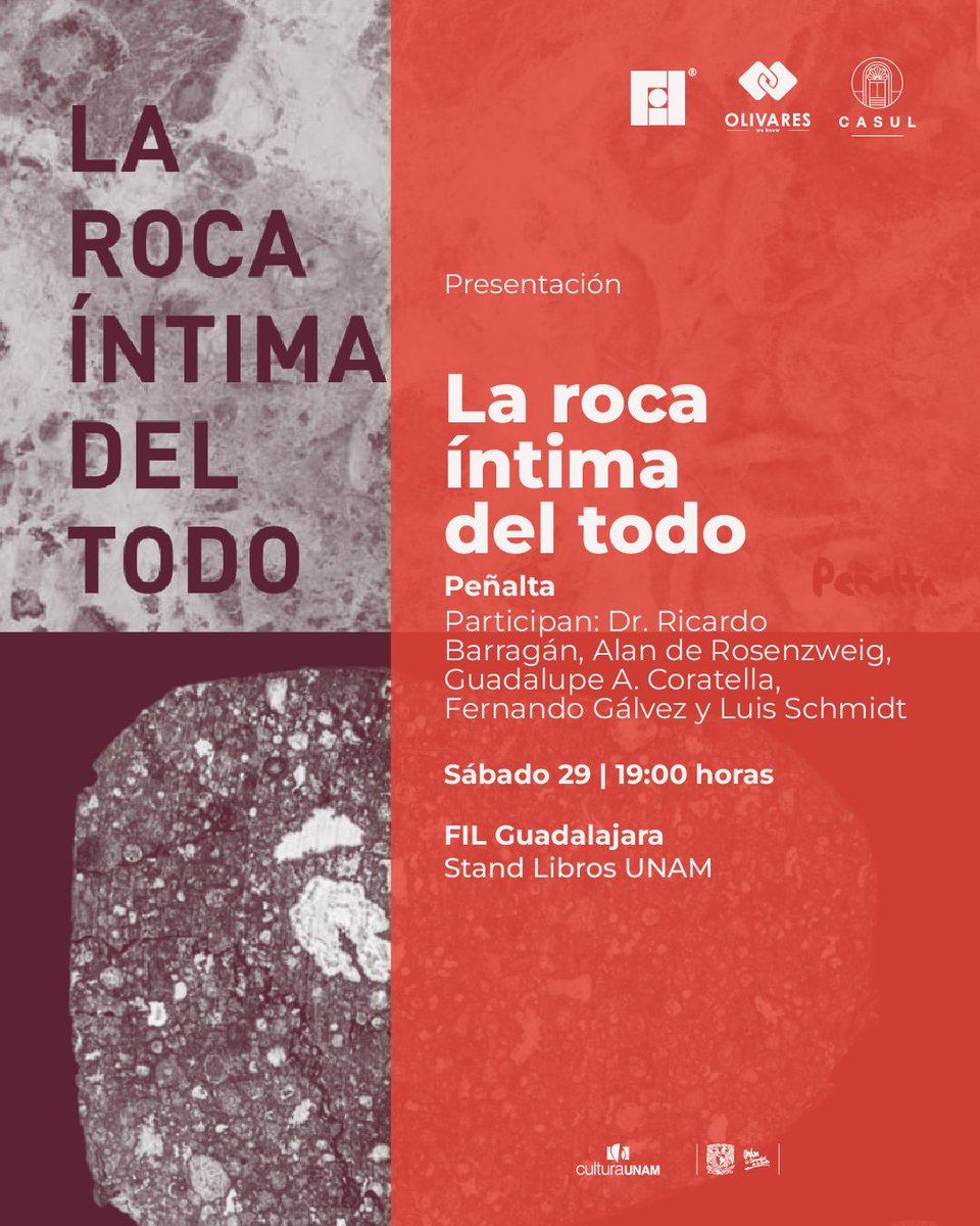¡Nos vemos en la <a href="/FILGuadalajara/">FIL Guadalajara</a>! Estaremos presentes en dos actividades 👇💖

🔹Conversatorio “Rosario Castellanos, una conversación con el personaje y su obra”
🔹Presentación de libro “La roca íntima del todo”.

🗓️ 29 de noviembre
📍 FIL Guadalajara, Stand de <a href="/librosunam/">Libros UNAM</a>