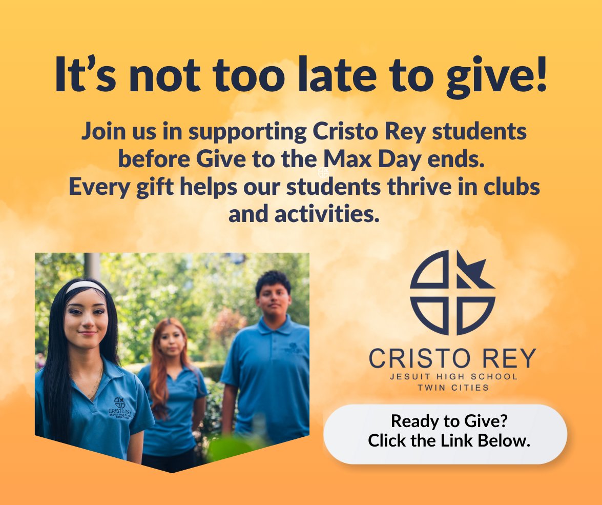 CRJesuit_TC's tweet image. You can still give today at: bit.ly/4ozbDww Guided by Faith. Prepared for Life. Always serving Others... this is the motto our students say every day at Cristo Rey Jesuit High School Twin Cities. Your giving helps our students thrive!